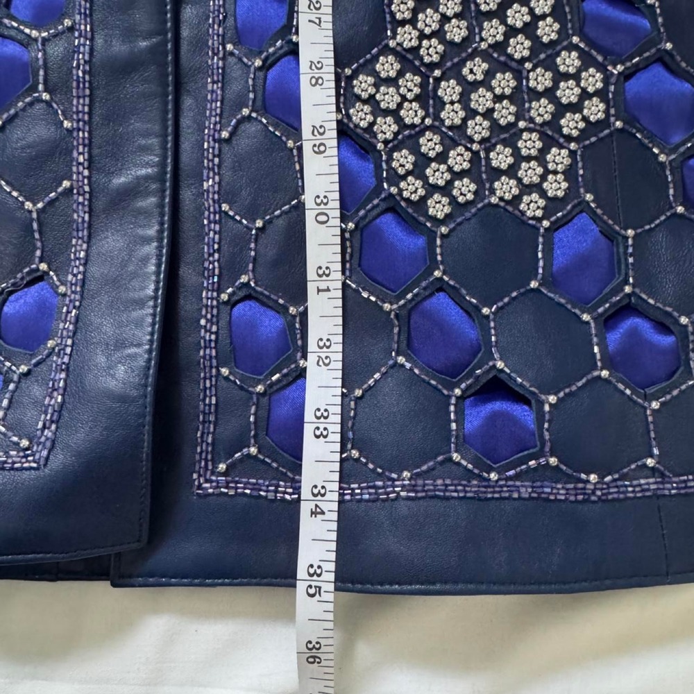 RARE vintage blue heavily beaded leather trench coat with matching leather skirt - Picture 4 of 6